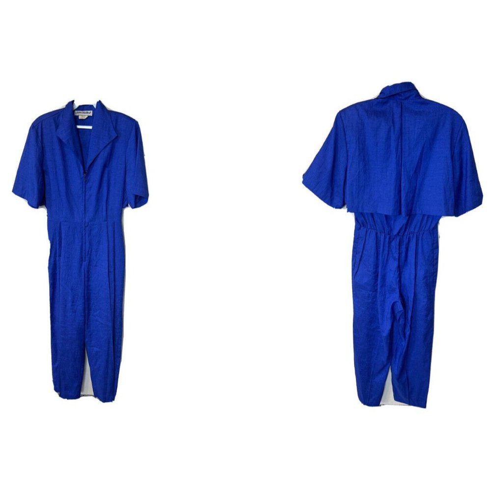 Vintage Collared Pleated Structured Jumpsuit Pant… - image 1